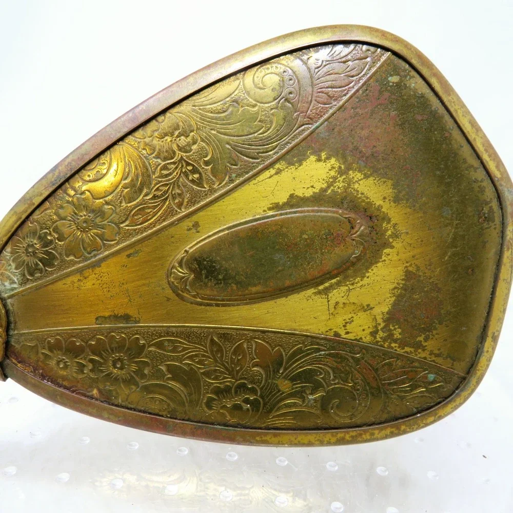 Vintage Gold Tone Metal Art Deco Hair Brush Vanity Dresser‎ Retro